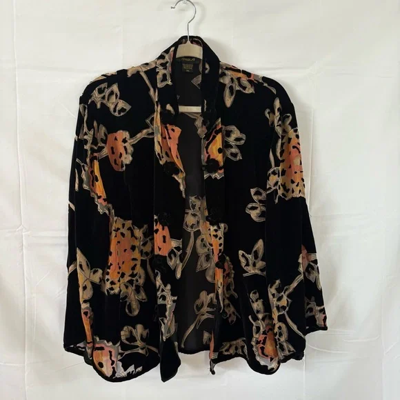 Vintage Y2K kimono outerwear blouse cardigan top black oriental XXL boho - Picture 3 of 7